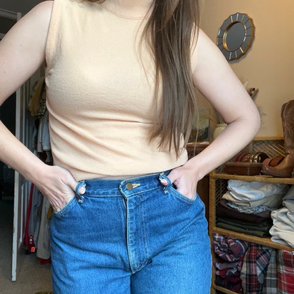 Vintage Fitted Mock Neck Tank in Light Salmon
